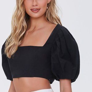 Balloon-Sleeve Crop Top